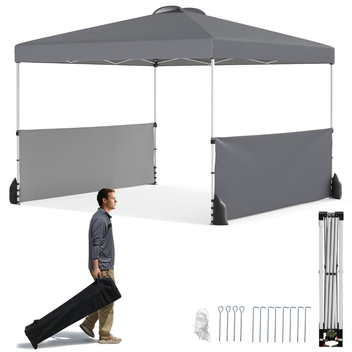 LONDRIN 300 X 300 CM Pop up Canopy Tent with 2 Half Sidewalls-Grey - Savings Store