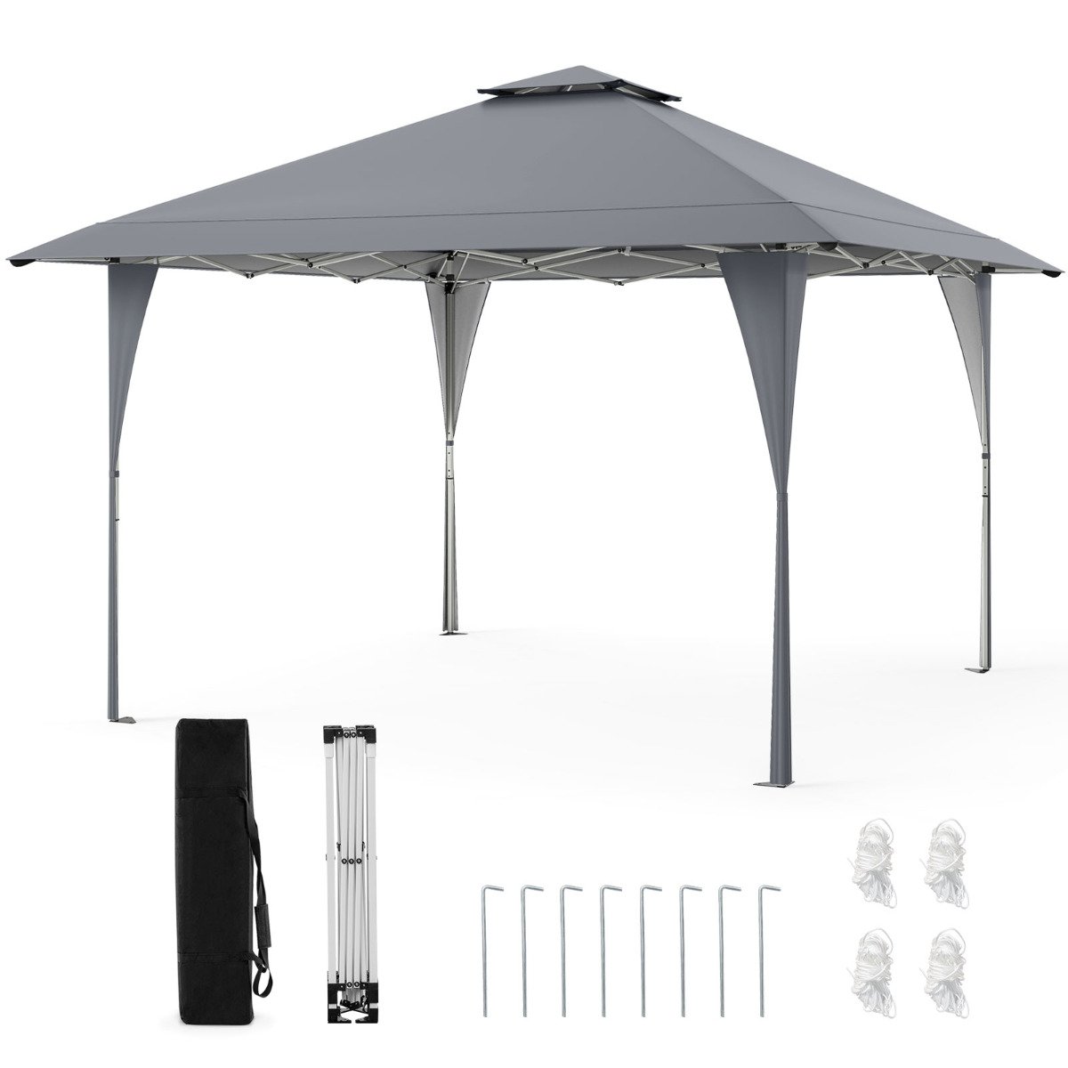 AONOV 395 x 395 cm Pop up Canopy Tent with Vented Top and 8 Drainage Holes-Grey - Savings Store