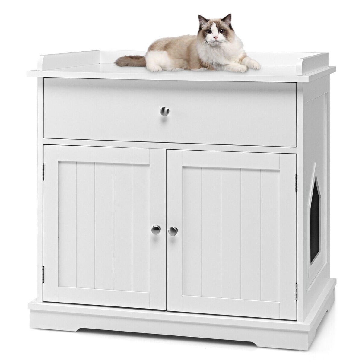 UREL Large Wooden Cat Litter Box Hidden Washroom Toilet with Drawer-White - Savings Store