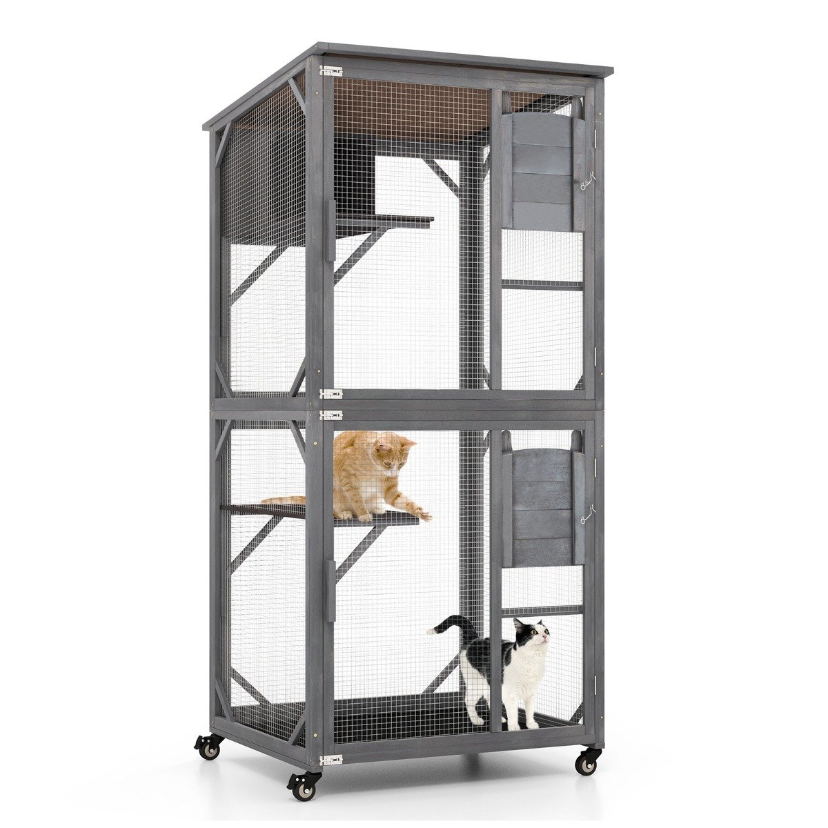 Cat Furniture - 182 cm Tall Outdoor Catio Kitten Enclosure with Weatherproof Asphalt Roof-Grey - Savings Store