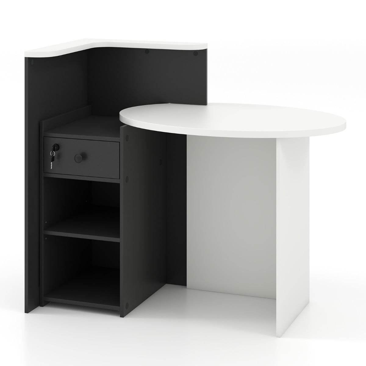 Corner Front Reception Counter Desk with Lockable Drawer-Black & White - Savings Store