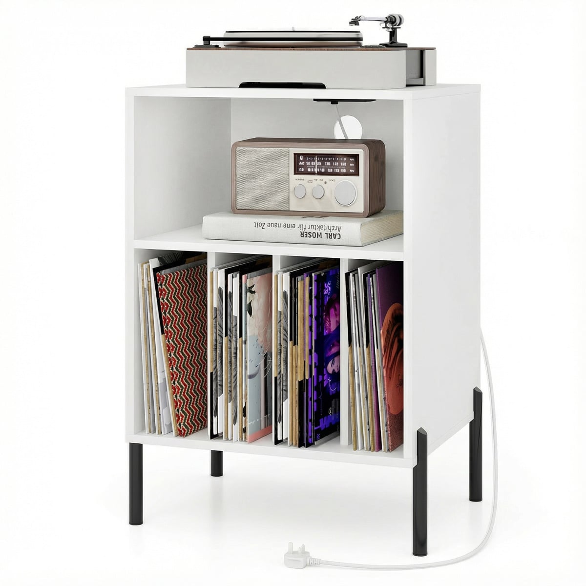 YIREX Record Player Stand Turntable Stand with Charging Station-White - Savings Store