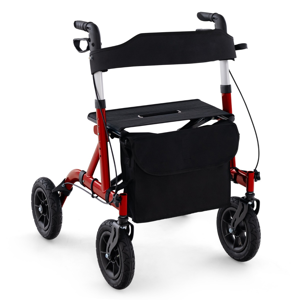 Foldable Rolling Walker with Seat-Red - Savings Store