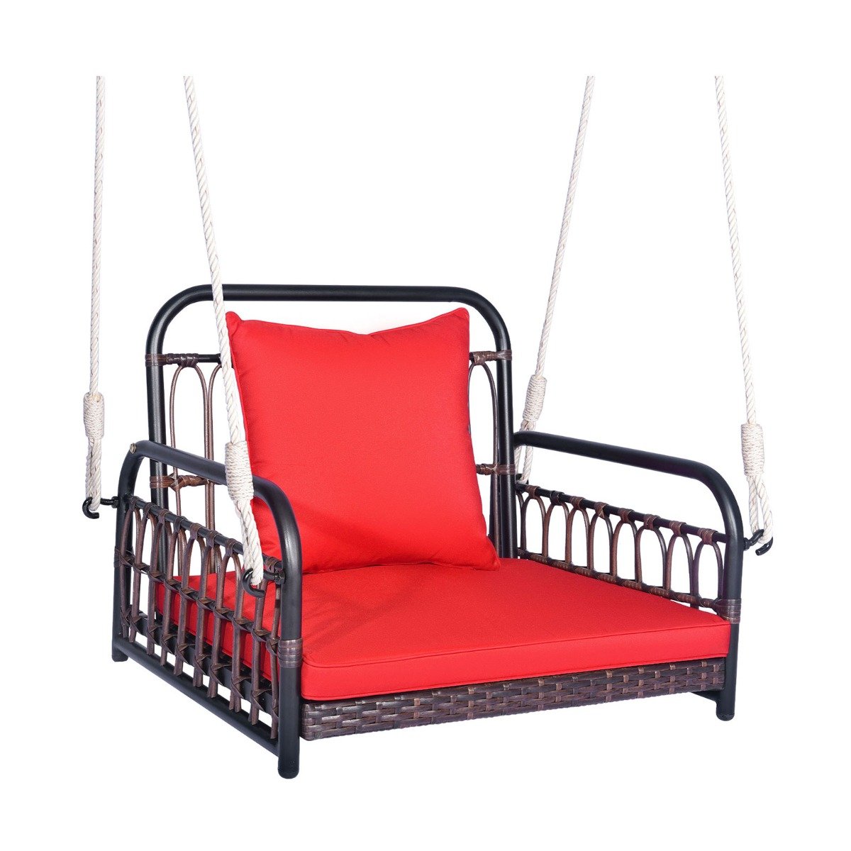 Porch Swing - Hanging Porch Swing Chair with Back & Seat Cushion-Red - Savings Store