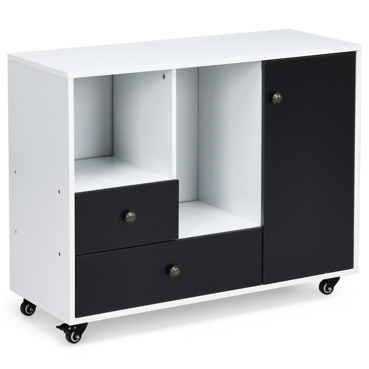Lateral Stationery Storage Cabinet Chest with 2 Drawers and 2 Compartments - White - Savings Store