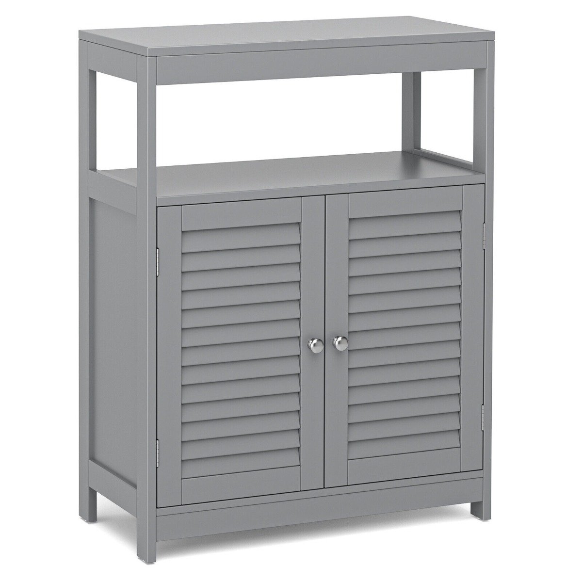 Bathroom Cabinet - Bathroom Floor Cabinet with Double Shutter Door and Adjustable Shelf-Grey - Savings Store