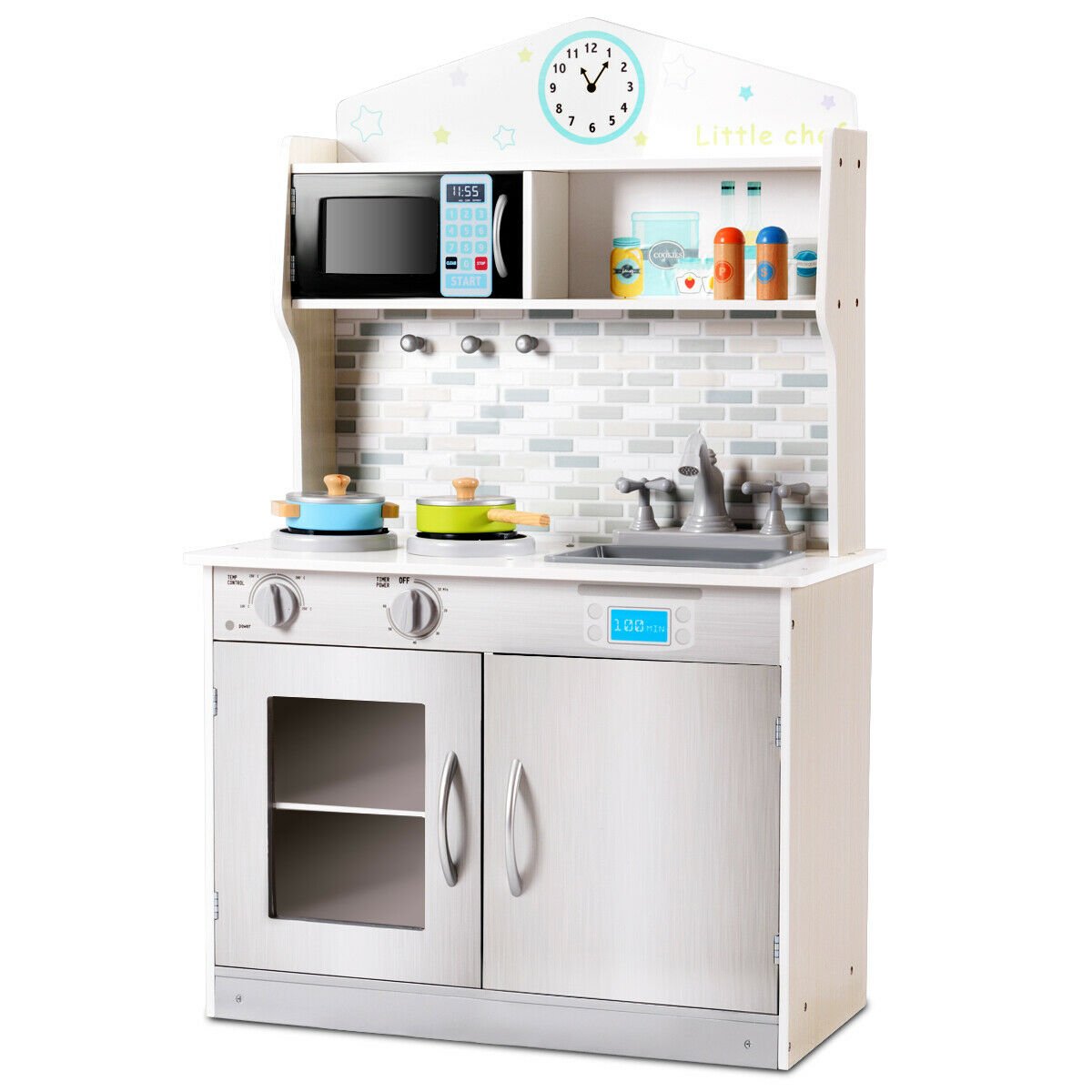 Kids Kitchen Toy - Wooden Play Kitchen with Utensil Set - Savings Store