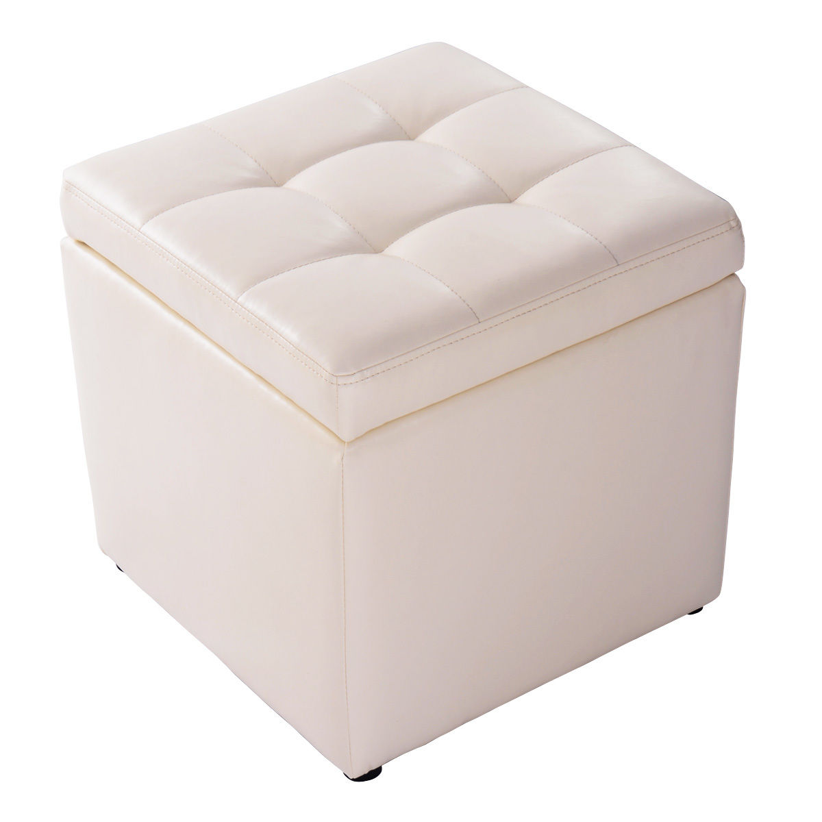 Foldable Cube Ottoman Pouffe Storage Seat-White - Savings Store
