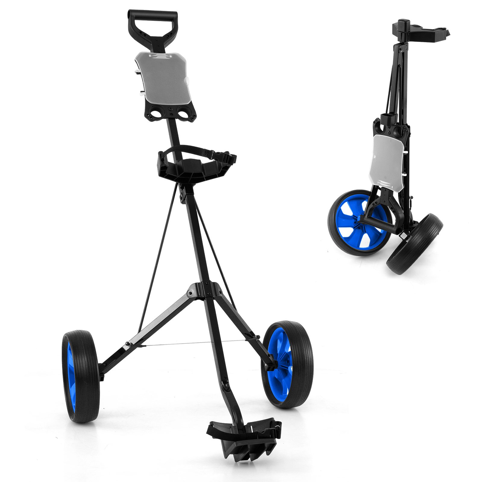 OVMYON 2 Wheels Foldable Golf Cart with Scoreboard-Blue - Savings Store