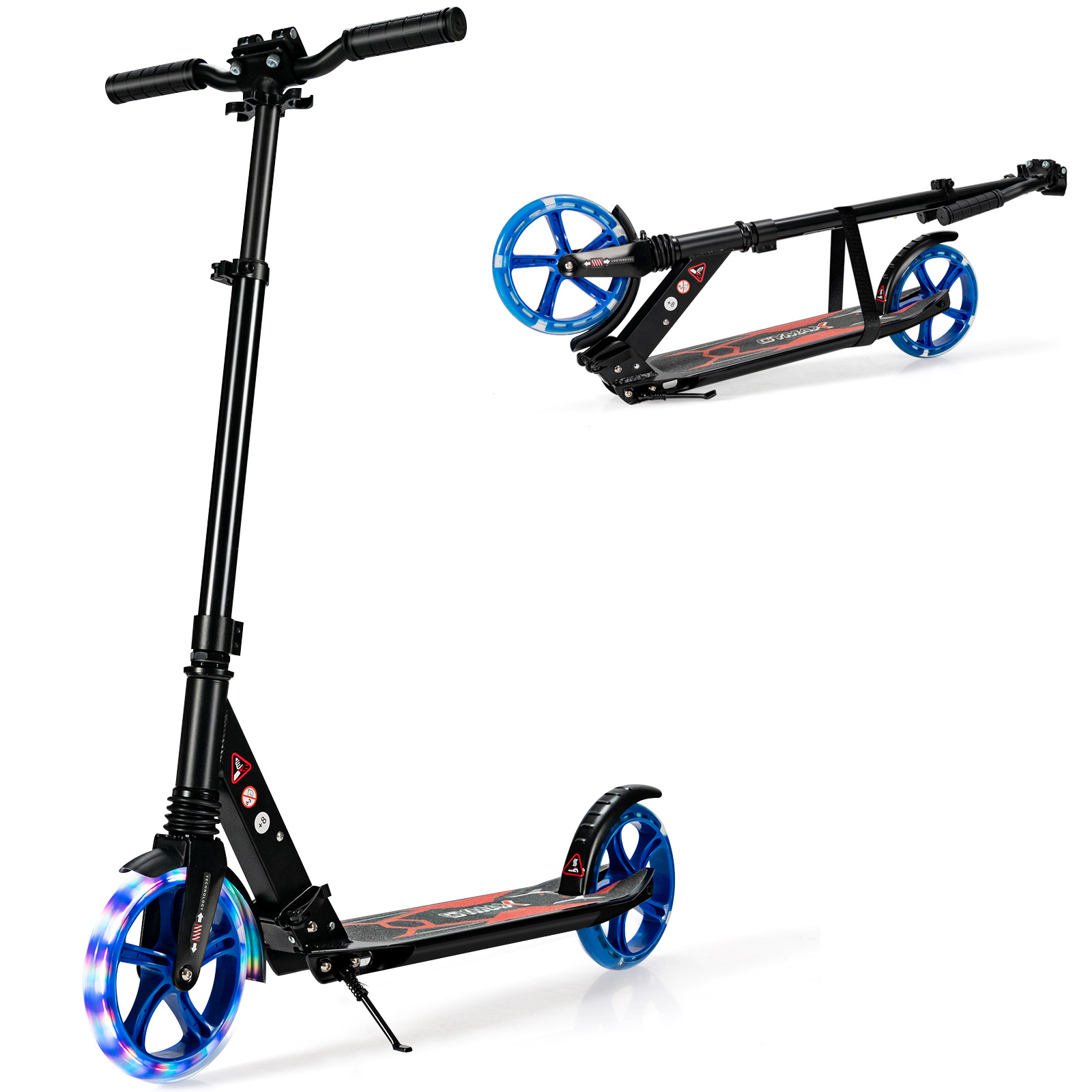 Folding Kick Scooter with Large Wheels for Age 8+ Kids Teens Adults-Black - Savings Store