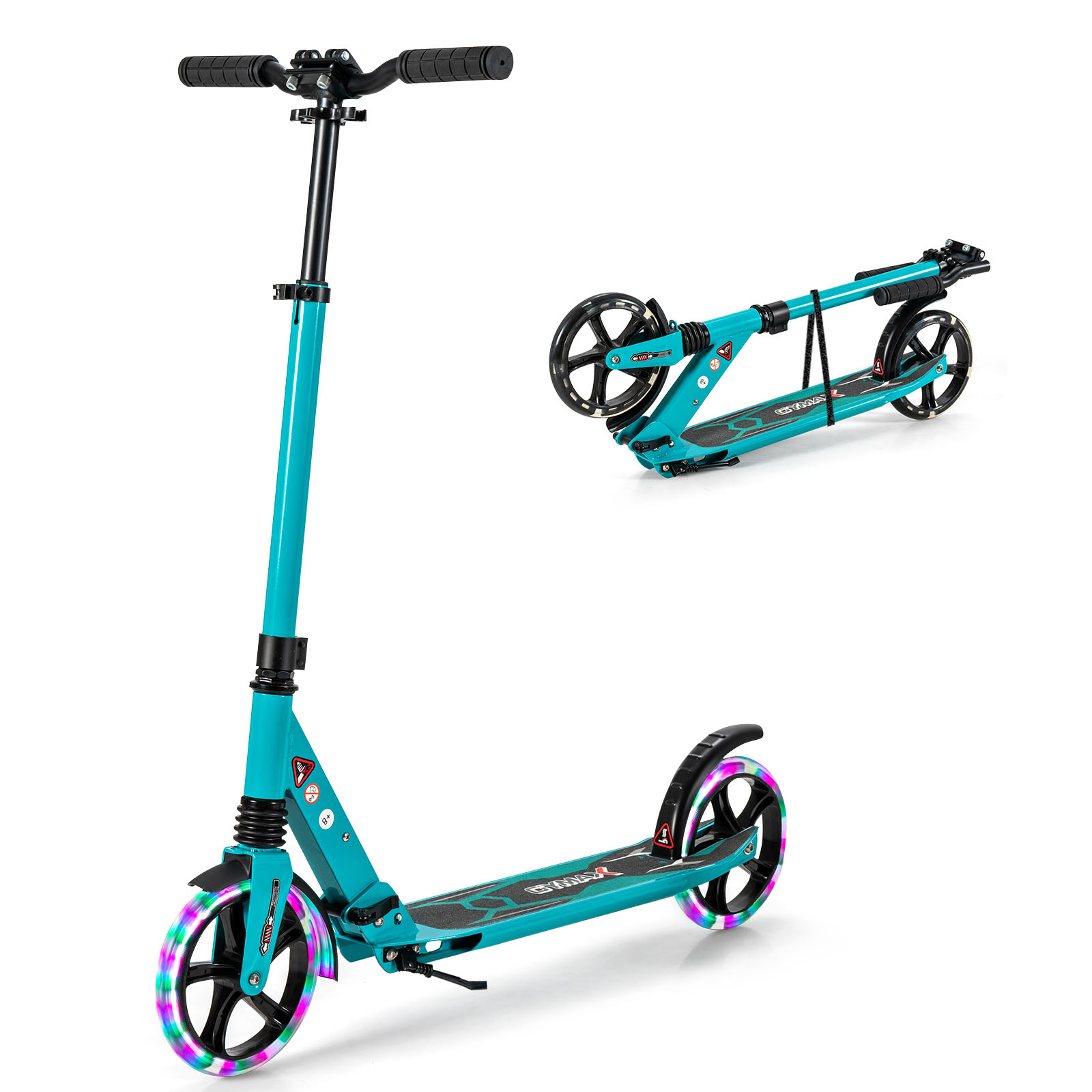 Folding Kick Scooter with Large Wheels for Age 8+ Kids Teens Adults-Turquoise - Savings Store