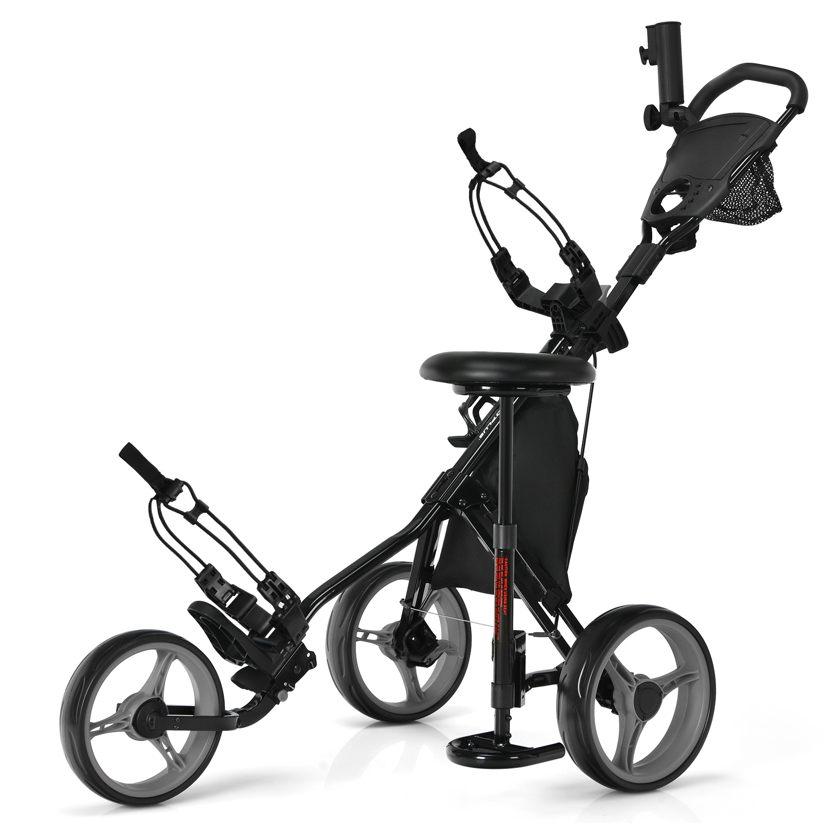 Golf Push Pull Cart with Storage Bag and Foot Brake-Grey - Savings Store