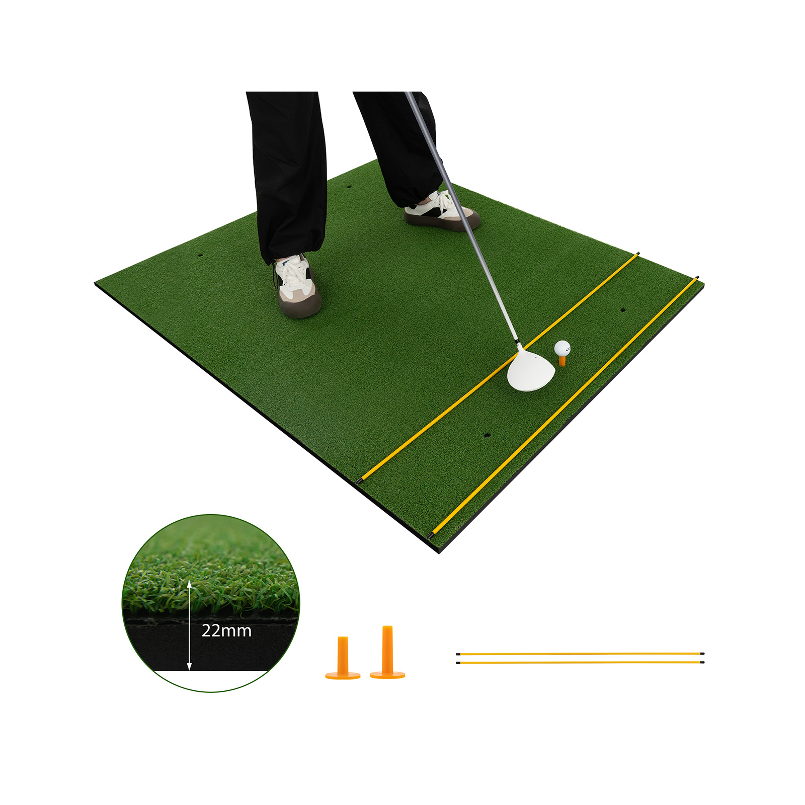 25 mm Golf Hitting Mat with 2 Rubber Tees and 2 Alignment Sticks-L - Savings Store