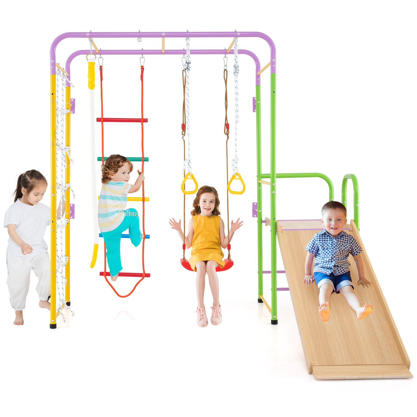 Metal Indoor Jungle Gym 8-in-1 Climbing Playset for Ages 3+-Colourful - Savings Store