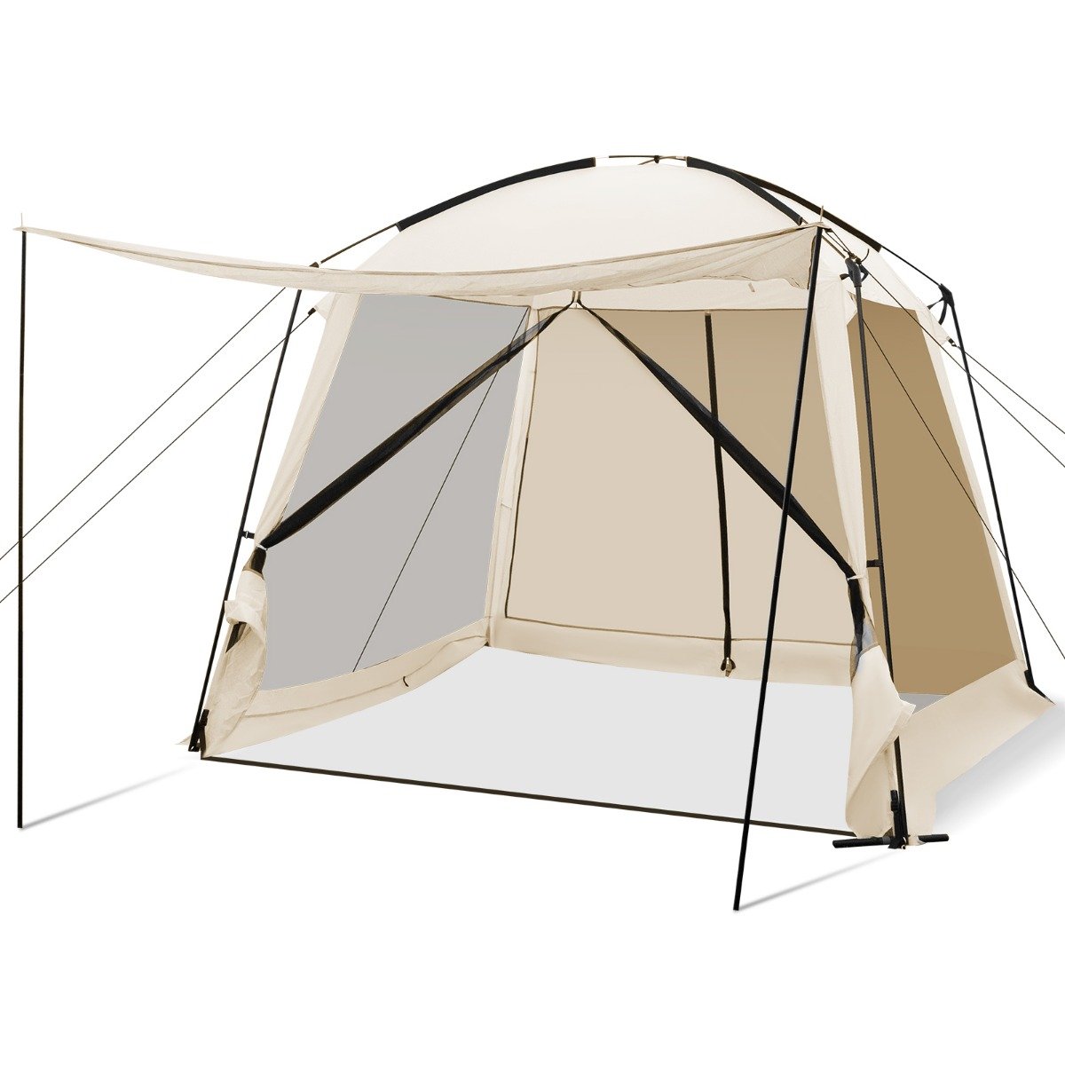 Camping Tent - 300 x 300 cm Screened Canopy Tent with Vestibule and Zippered Door-Beige - Savings Store