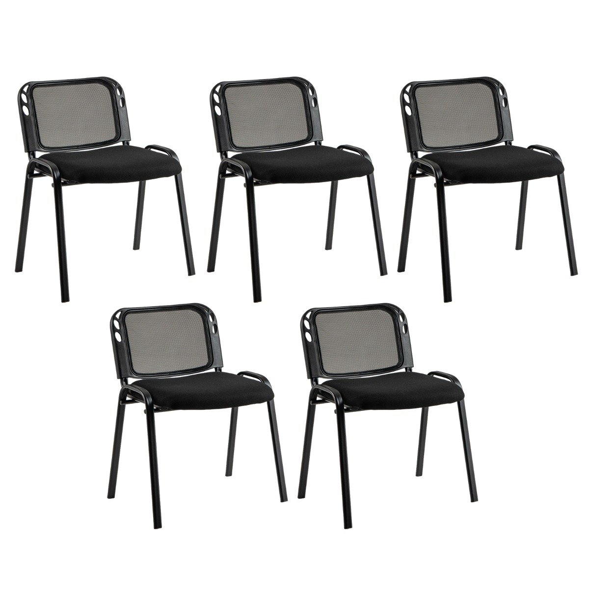 Set of 5 Stackable Waiting Room Chairs with Mesh Backrest and Waterfall Seat-Black - Savings Store