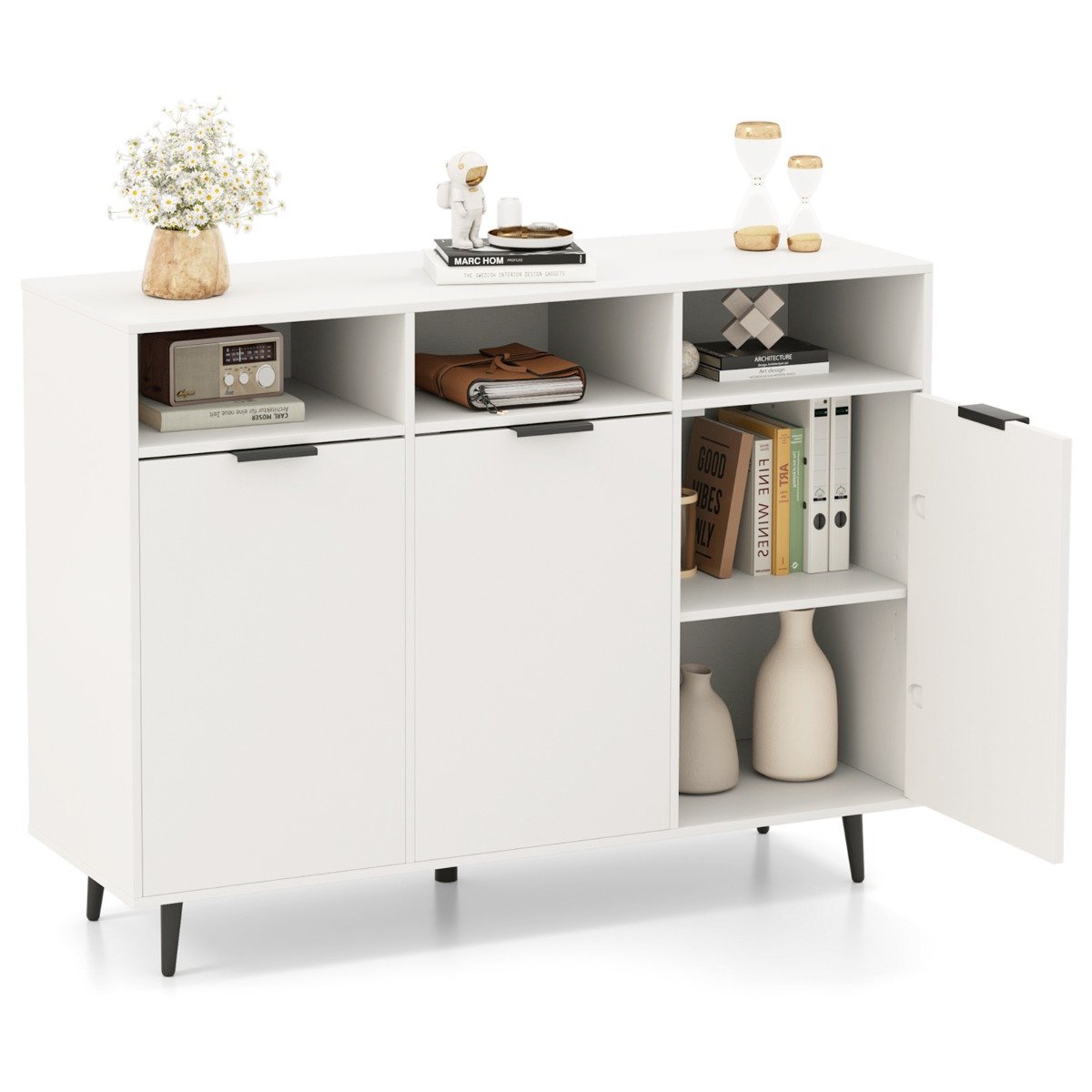 Sideboard Buffet Cabinet with 5-Position Adjustable Shelves-White - Savings Store