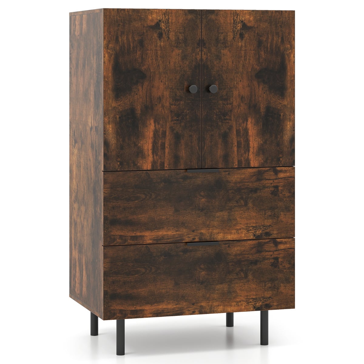 Sideboard Buffet Cabinet 2-Door Serving Cupboard Buffet Table Display Cabinet-Rustic Brown - Savings Store