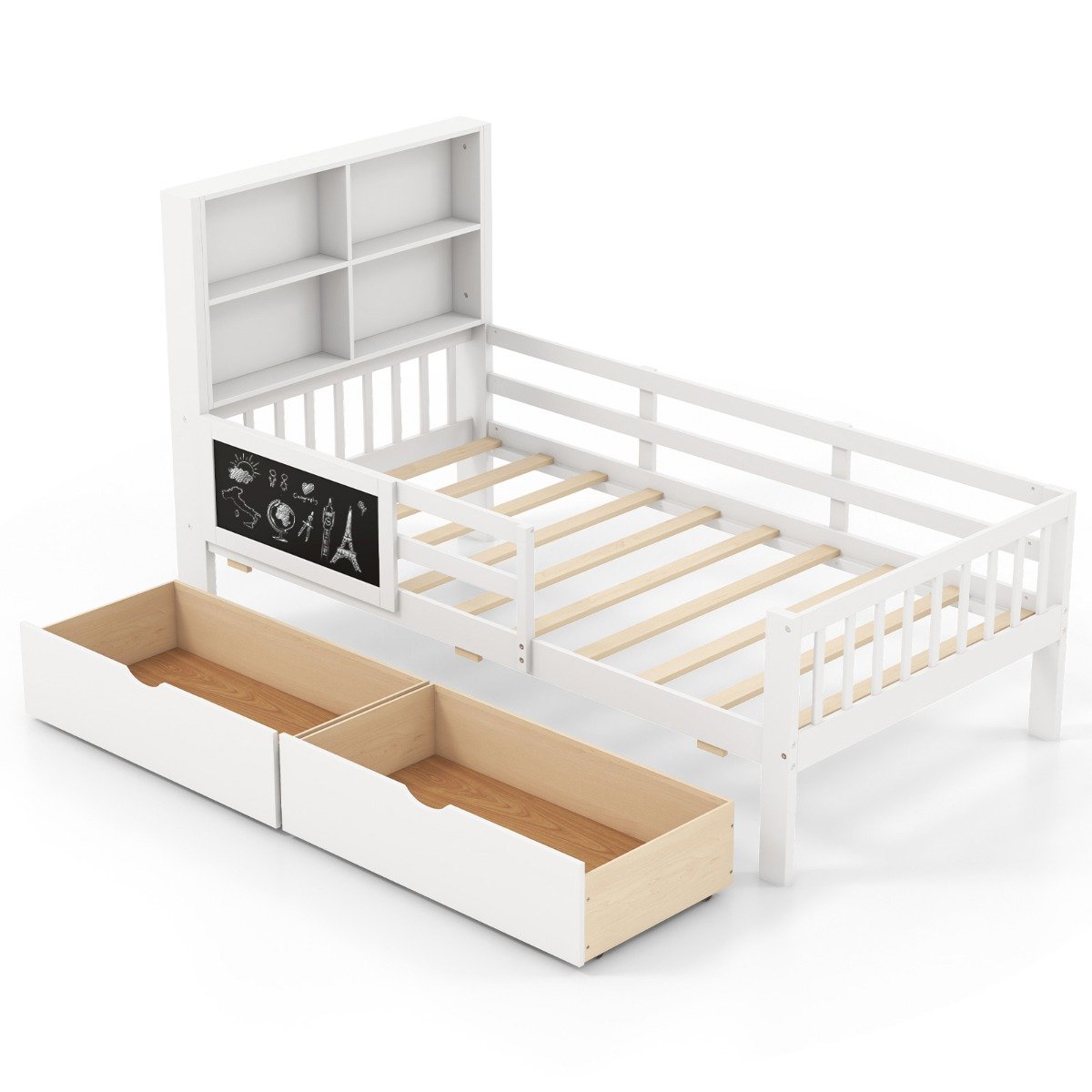 Single Bed - LUMORA Bedframe with 2 Storage Drawers - White - Savings Store