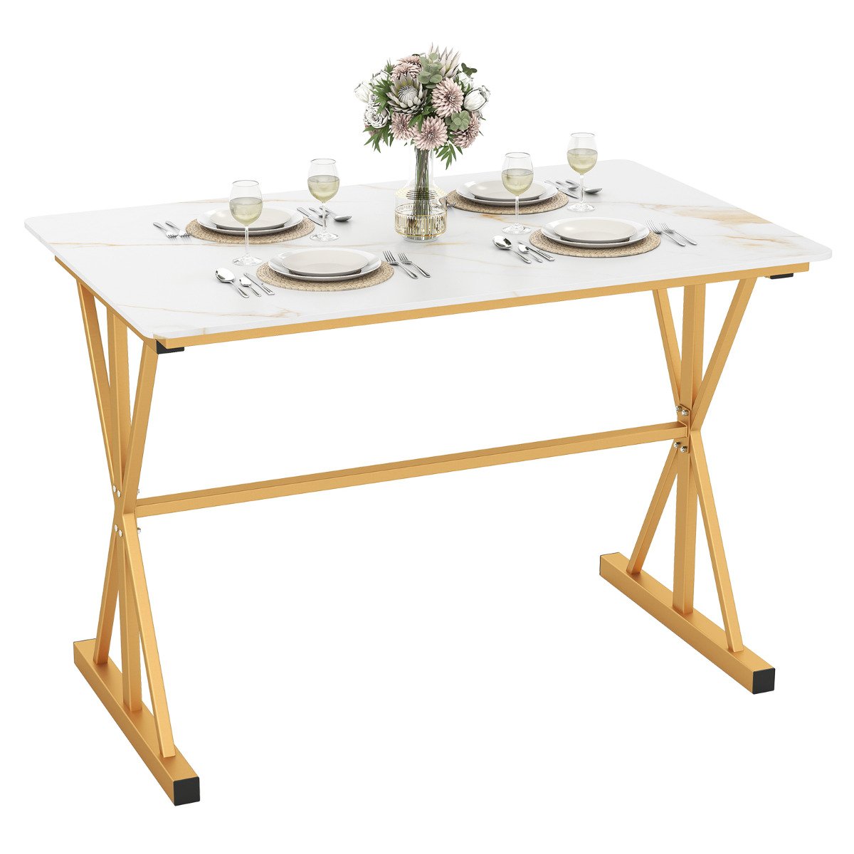 Sintered Stone Dining Table with Metal Frame-Golden - Savings Store