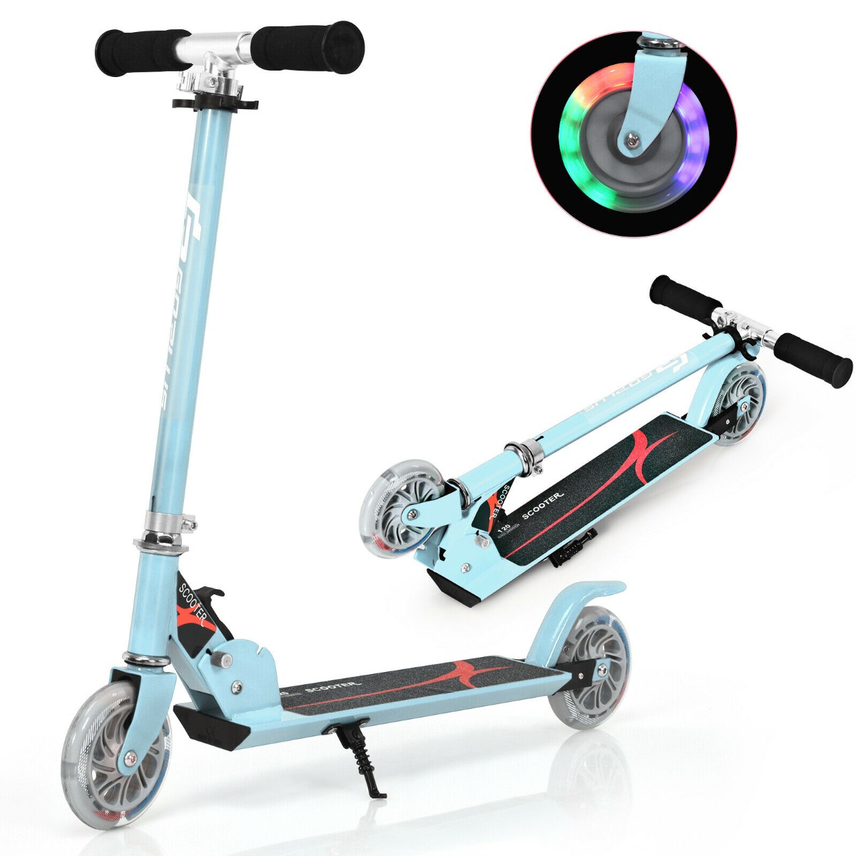 Kids Aluminum Folding Stunt Scooter with LED Wheels-Navy - Savings Store