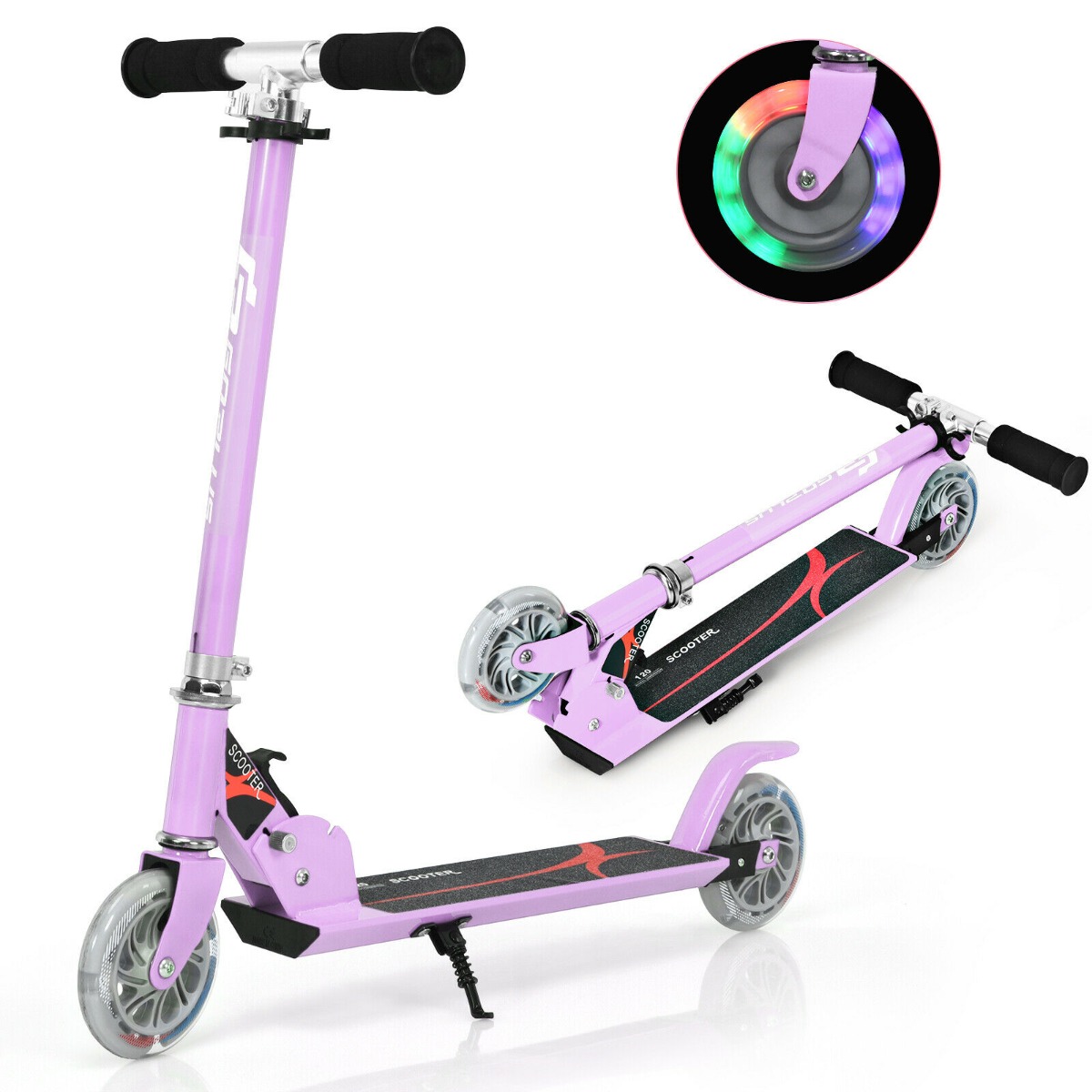 Kids Scooter - Kids Aluminum Folding Stunt Scooter with LED Wheels-Purple - Savings Store