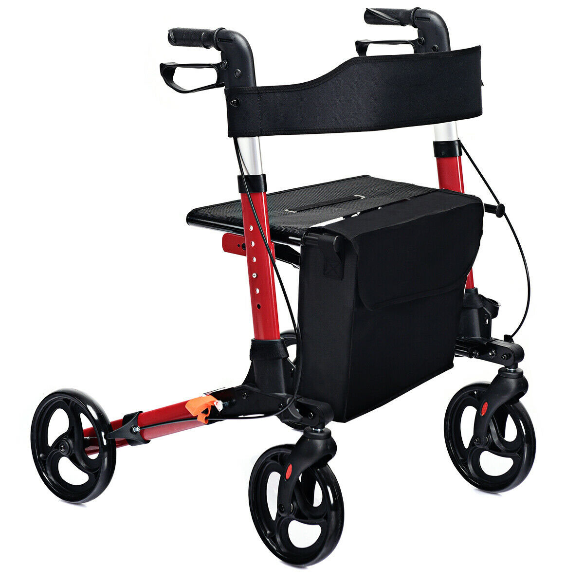 Lightweight Aluminium Folding Walking Mobility Aid With 4 Wheels-Red - Savings Store