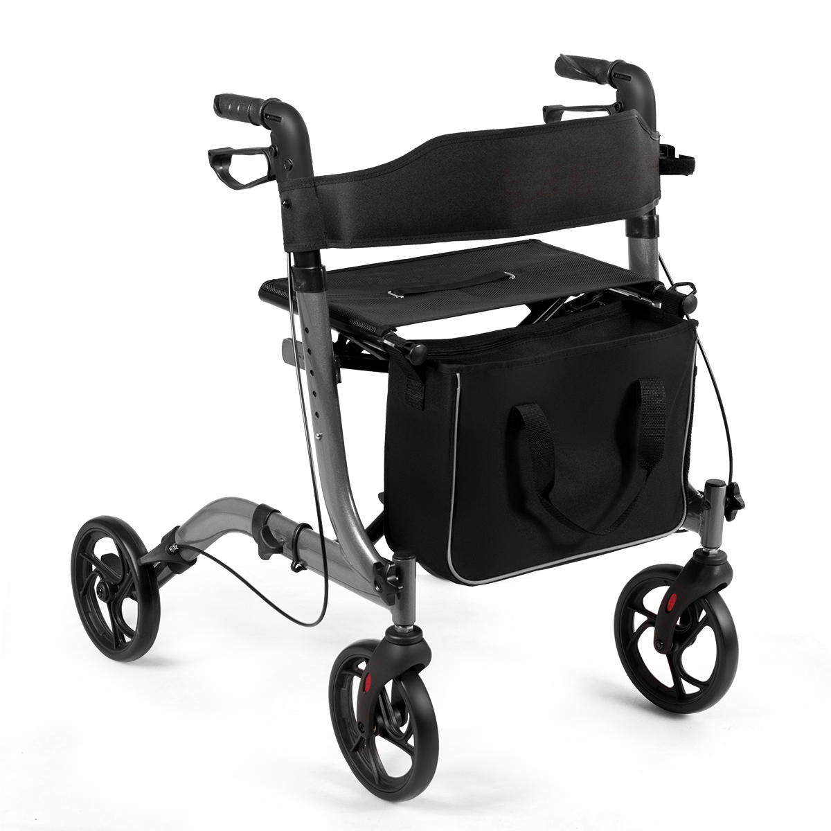 Folding Aluminium Rollator Walker Mobility Aid With 4 Wheels-Grey - Savings Store