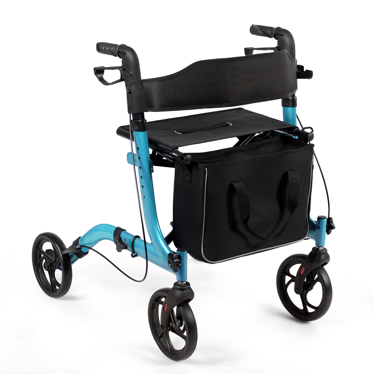 Folding Aluminium Rollator Walker Mobility Aid With 4 Wheels-Blue - Savings Store