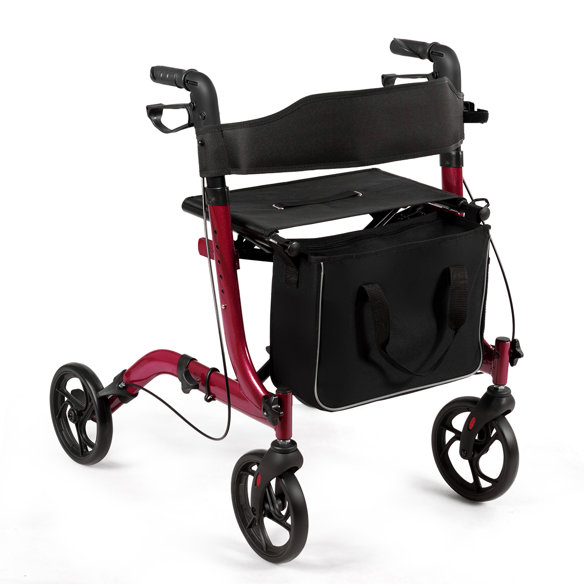 Folding Aluminium Rollator Walker Mobility Aid With 4 Wheels-Red - Savings Store