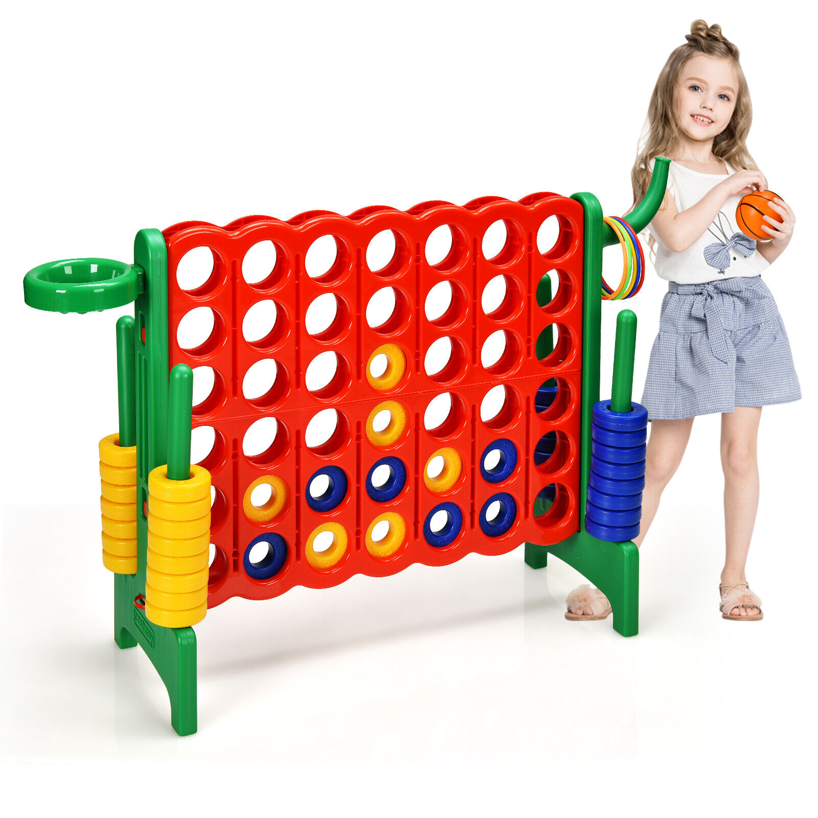 Giant Connect 4 Game Jumbo with 42 Rings-Green - Savings Store