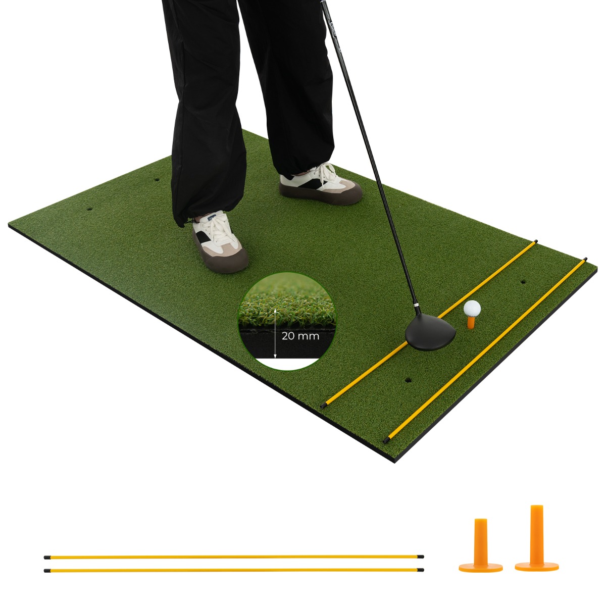 20 mm Golf Hitting Mat Includes 2 Rubber Tees and 2 Alignment Sticks-S - Savings Store