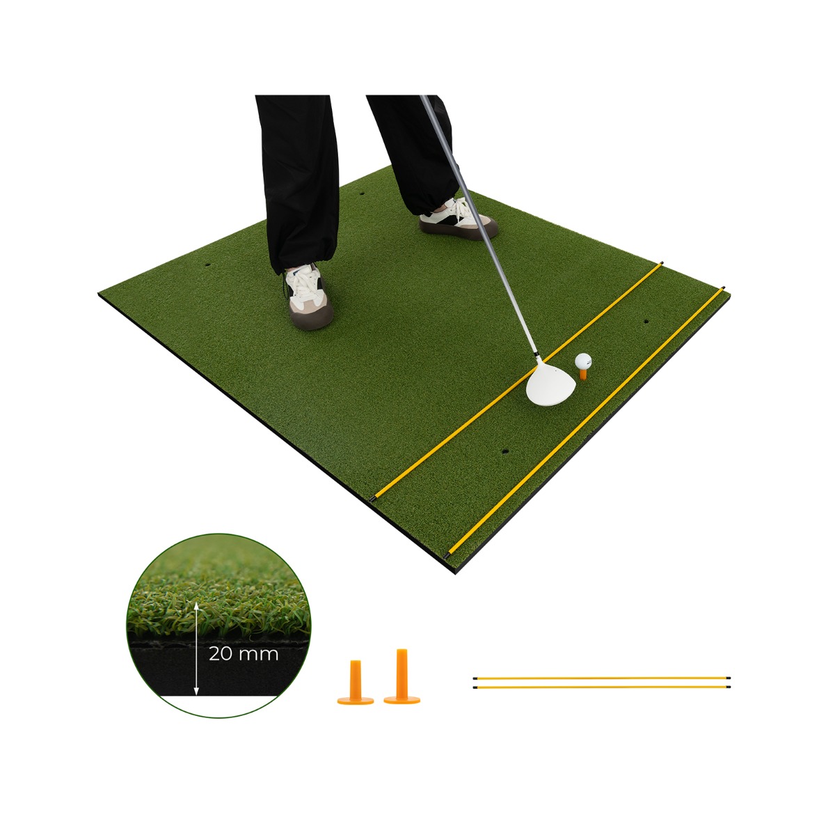 Golf Hitting Mat Includes 2 Rubber Tees and 2 Alignment Sticks-L - Savings Store