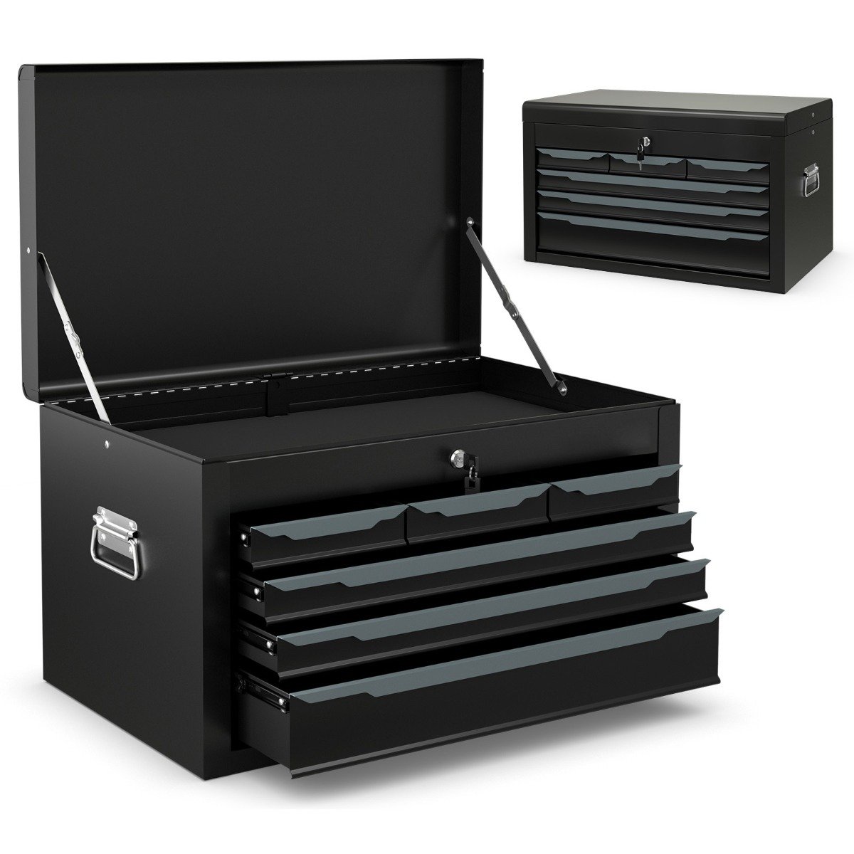 ELCOXO Steel Tool Box Chest Case with 6 Drawers Top Storage Automatic Lock-Black - Savings Store