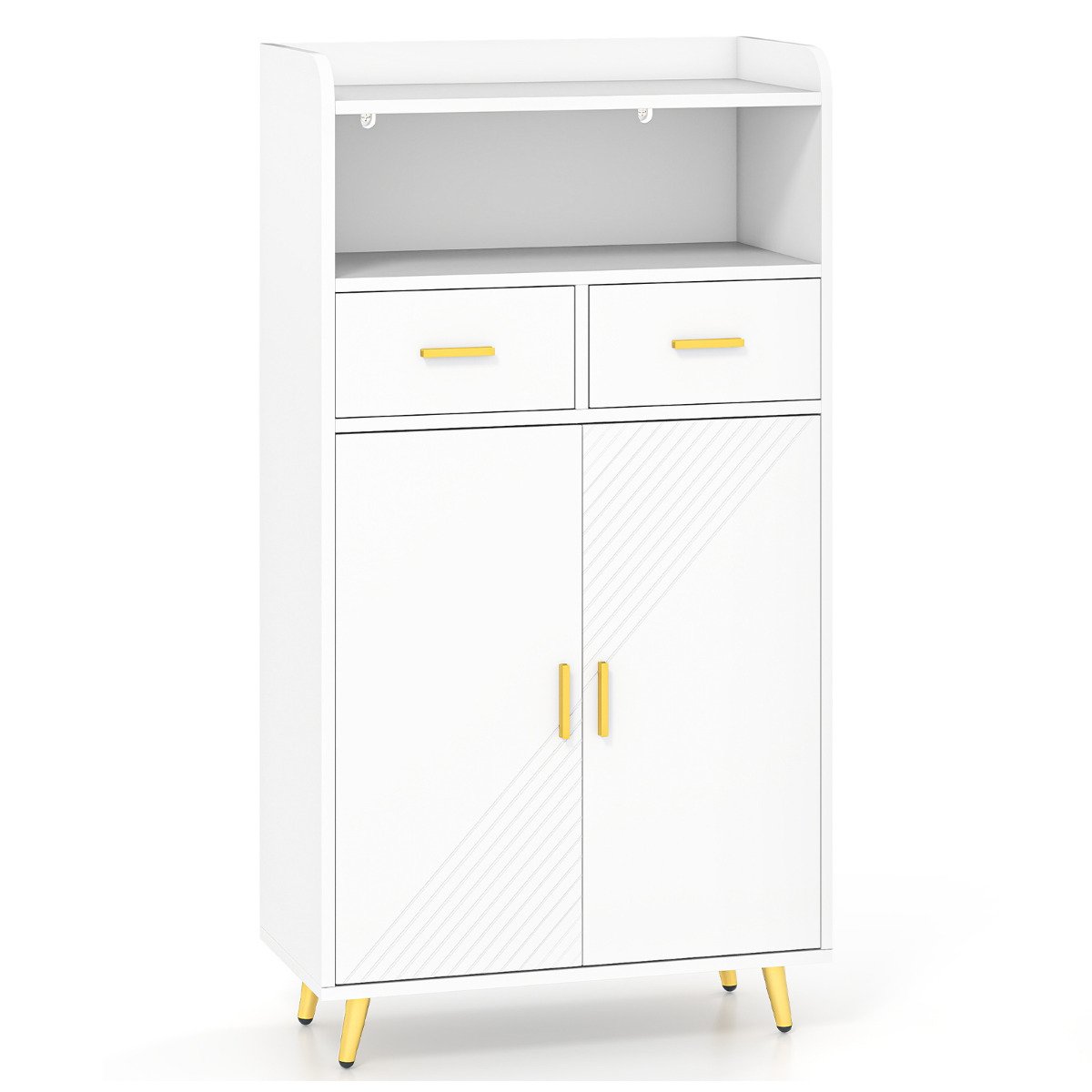 SIMOAN Storage Cabinet with 2 Drawers and 2 Doors-White - Savings Store