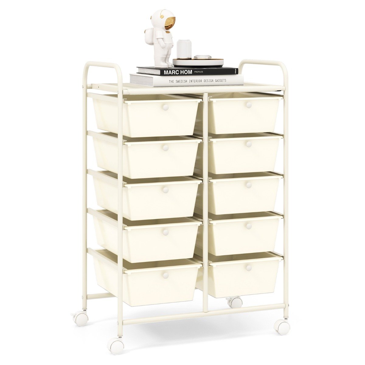 File Cabinet - Storage Rolling Cart with 10-Drawer for Tools Scrapbook Paper Organising-White - Savings Store