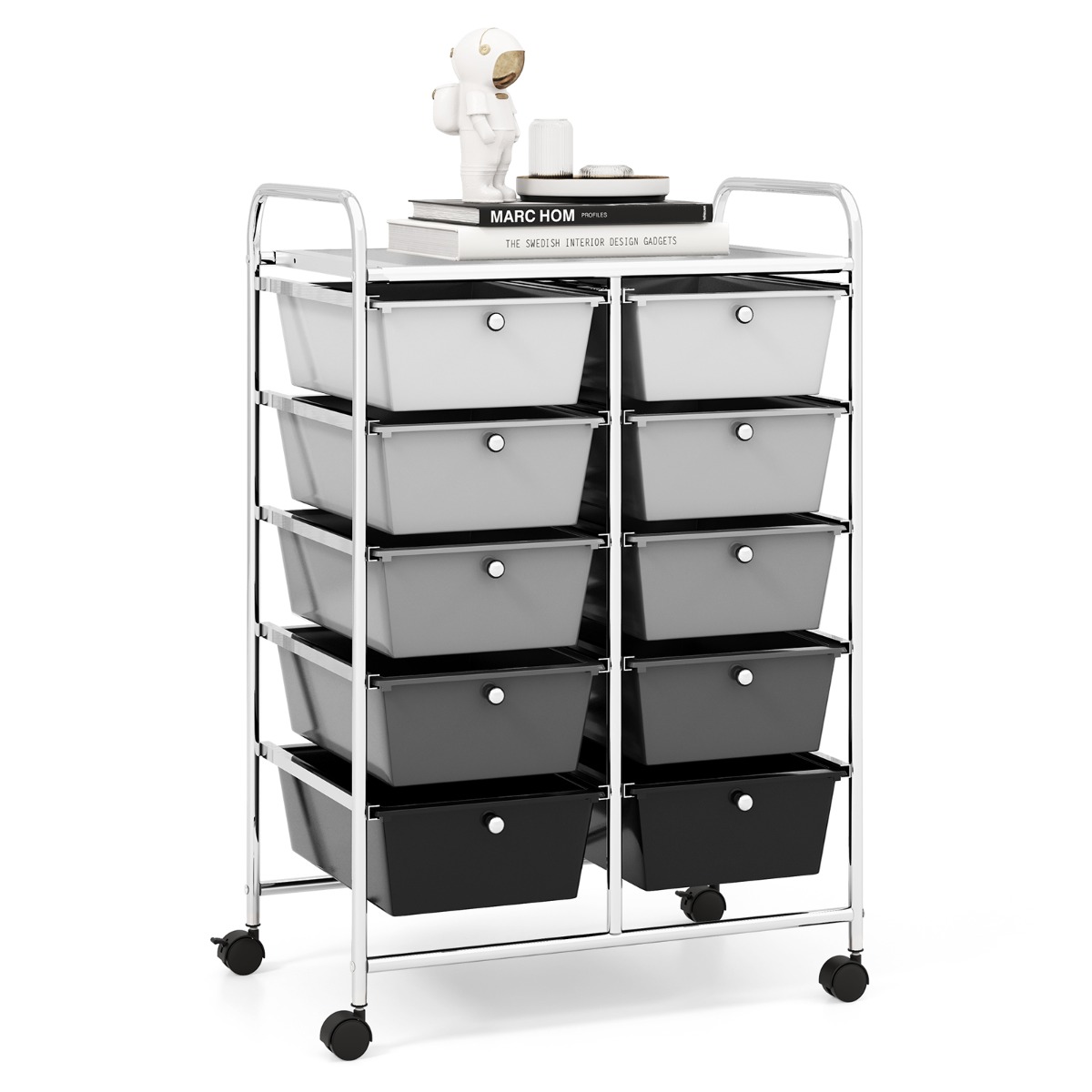 Storage Rolling Cart with 10-Drawer for Tools Scrapbook Paper Organising-Black & Grey - Savings Store