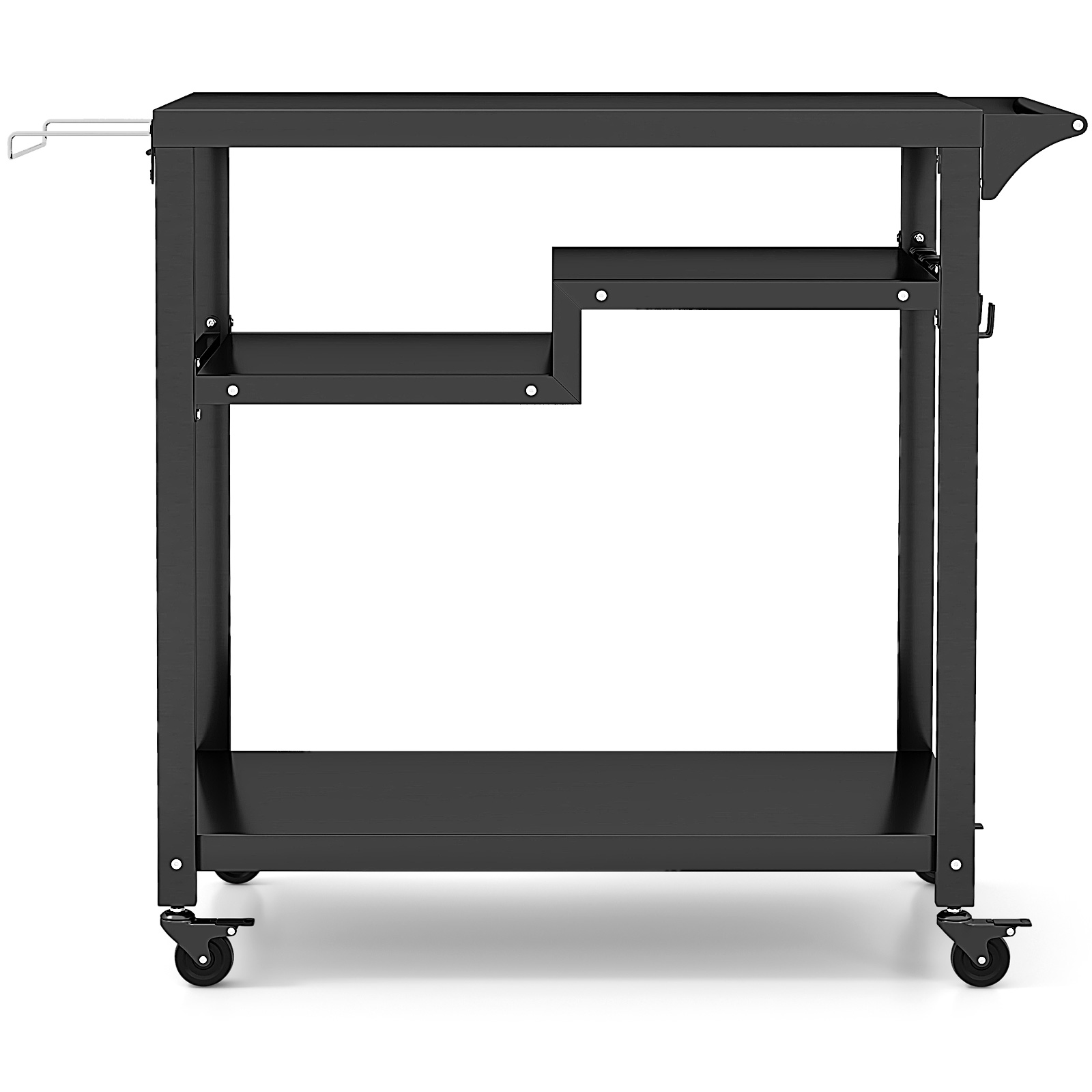 3-Shelf Movable BBQ Cart with 4 Lockable Wheels, Hooks and Side Handle-Black - Savings Store