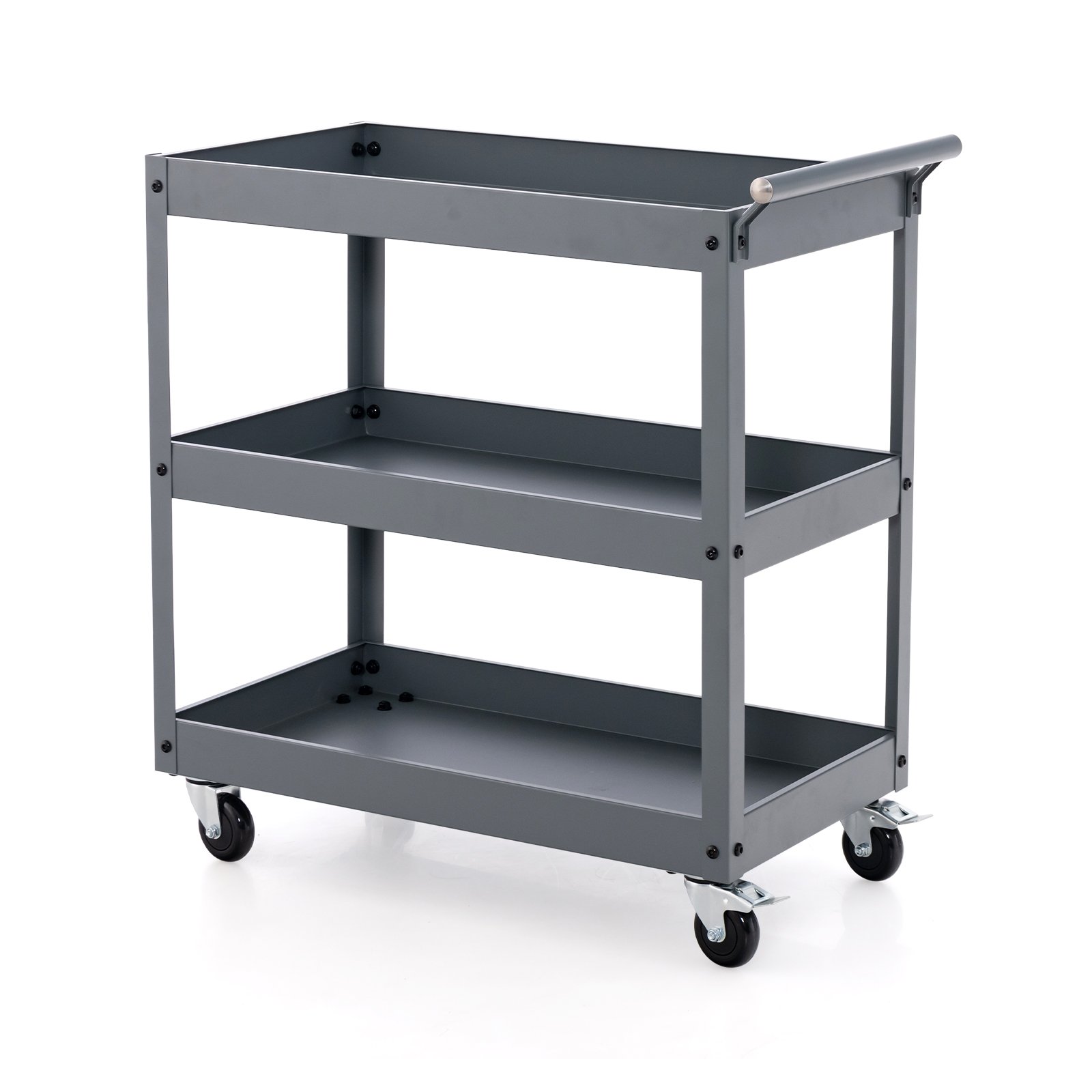 3 Shelf Rolling Metal Utility Cart with Ergonomic Handle-Grey - Savings Store