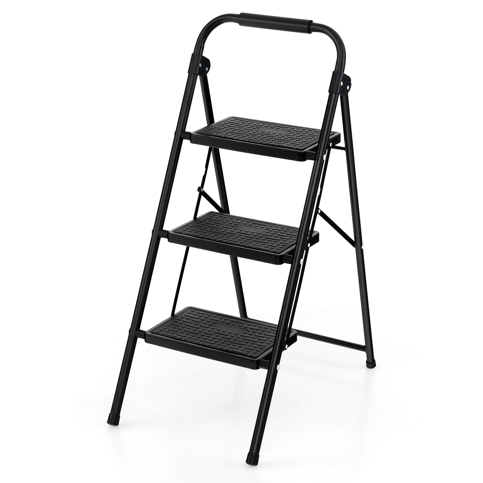 Folding Portable 3 Step Ladder with Anti-Slip Pedal and Handle - Black - Savings Store