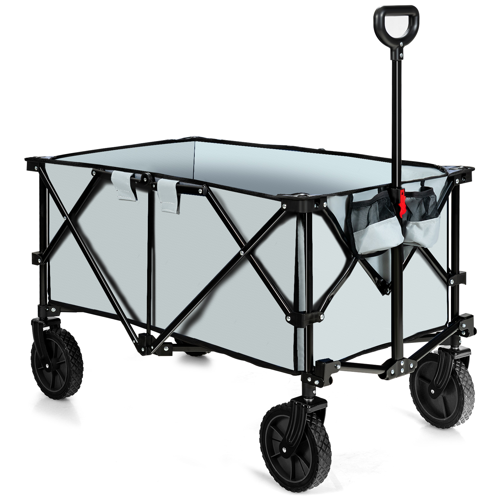 Folding Camping Wagon with Cup Holders and Adjustable Handle-Grey - Savings Store
