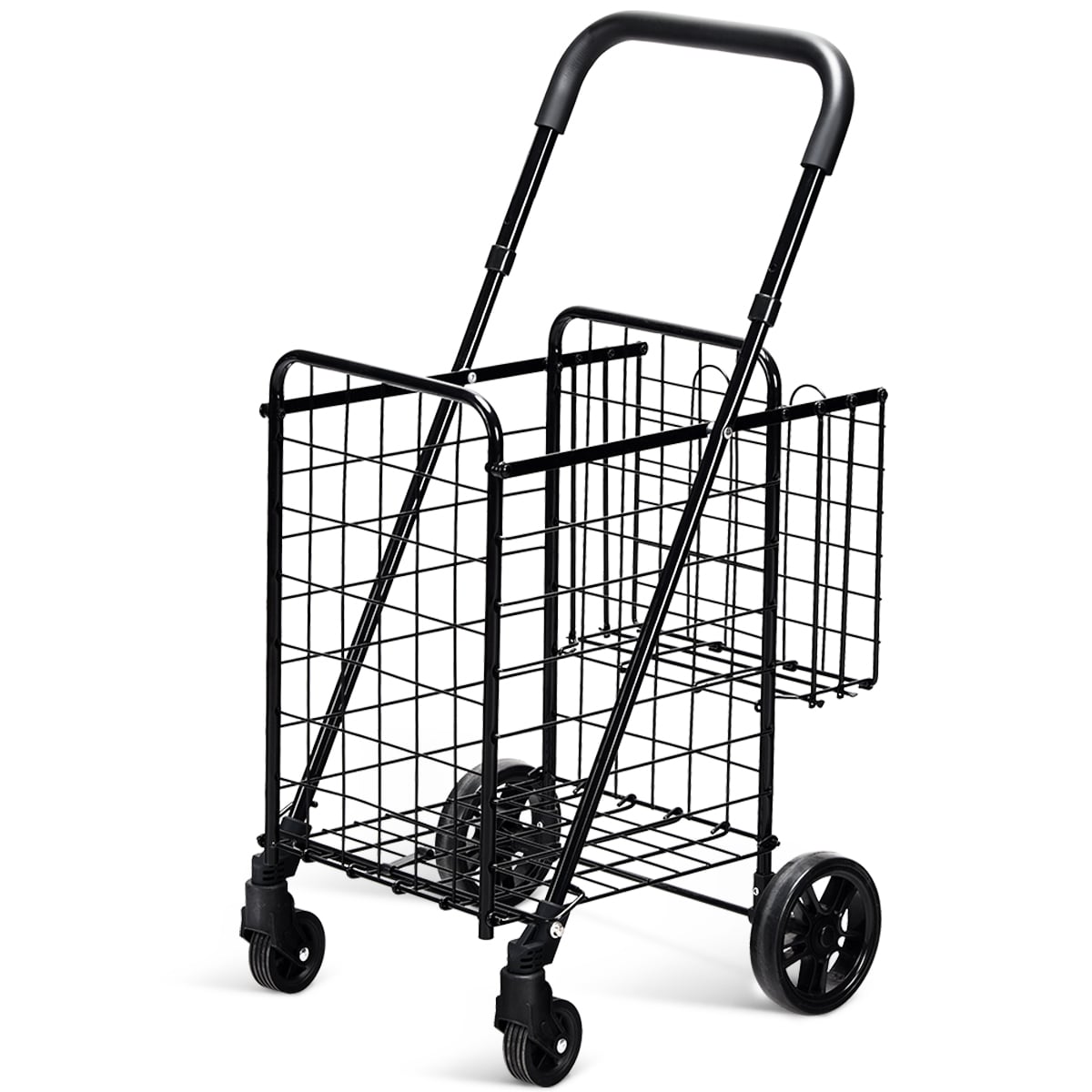 Folding Height Adjustable Shopping Trolley with Wheels-Black - Savings Store