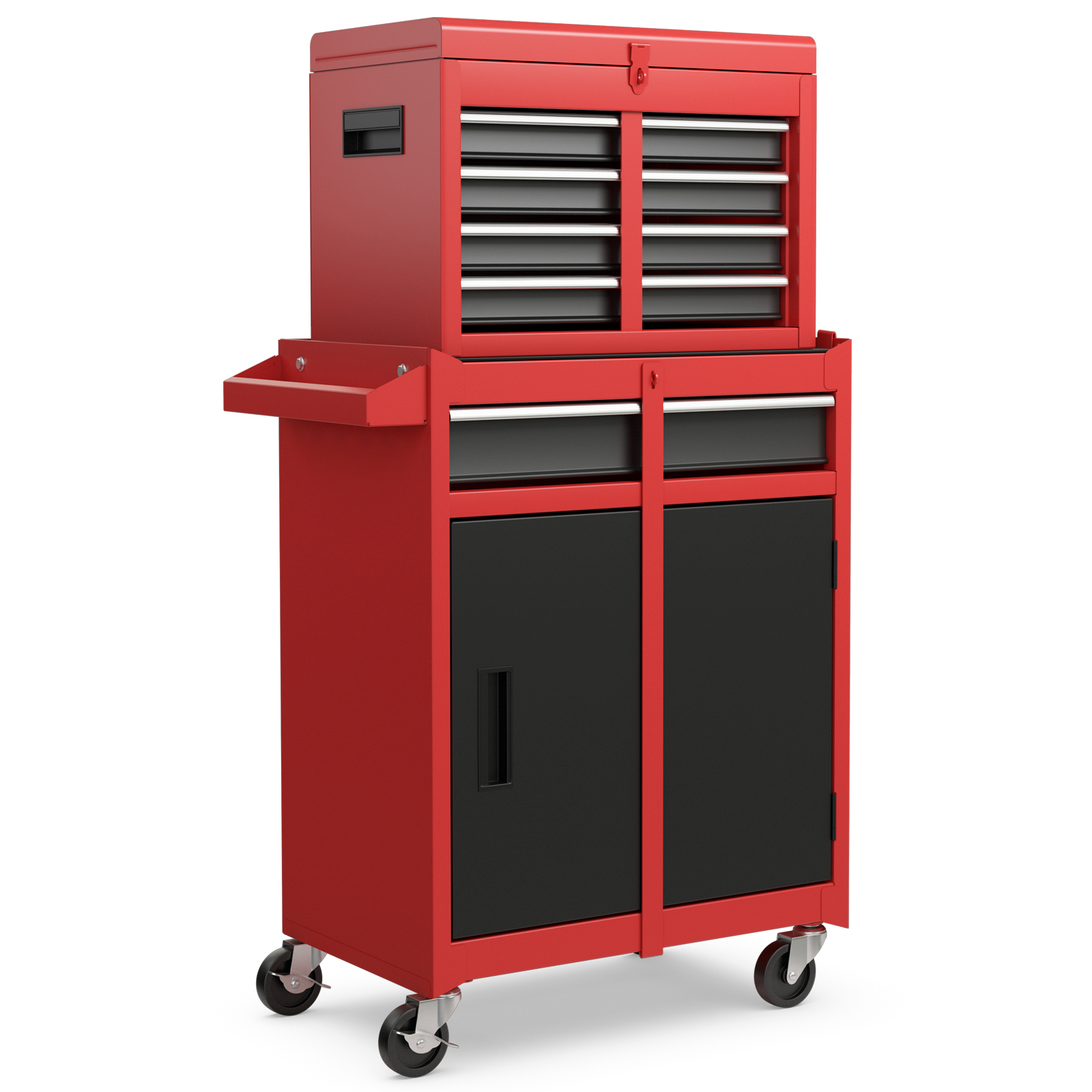 High Capacity Tool Storage Cabinet with Lockable Wheels-Black & Red - Savings Store