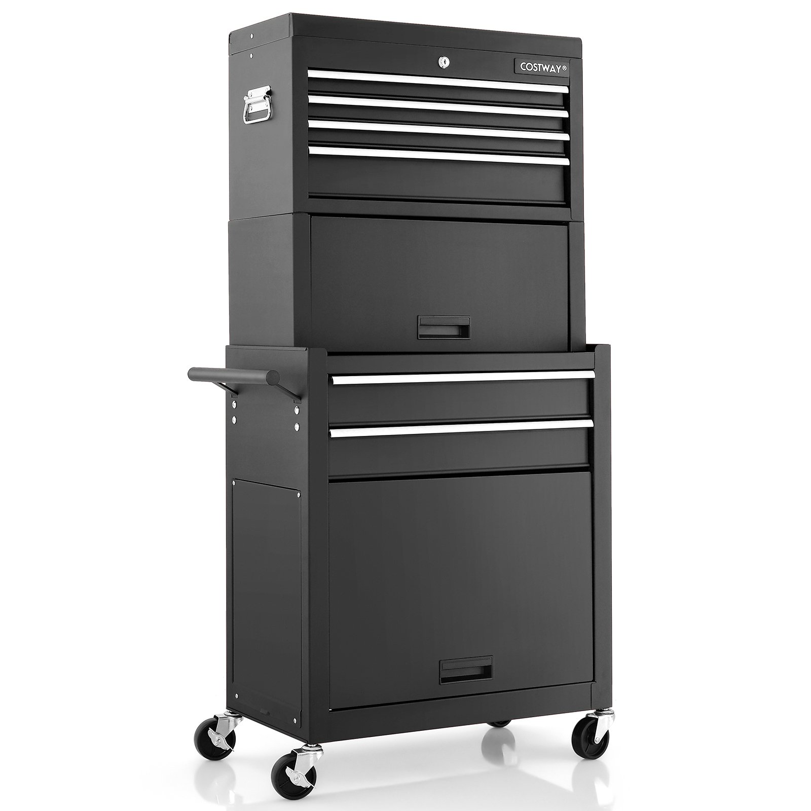 Tool Storage Rack - Lockable Tool Storage Cabinet with Handle, Drawers, Wheels and EVA Liner-Black - Savings Store