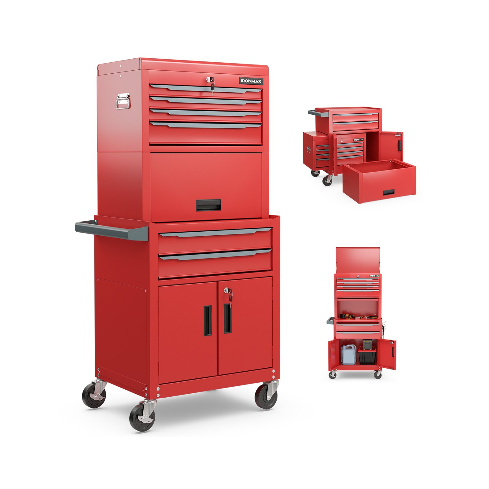 Tool Storage Rack - 6-Drawer Rolling Tool Chest with Universal Wheels and Hooks-Red-M - Savings Store