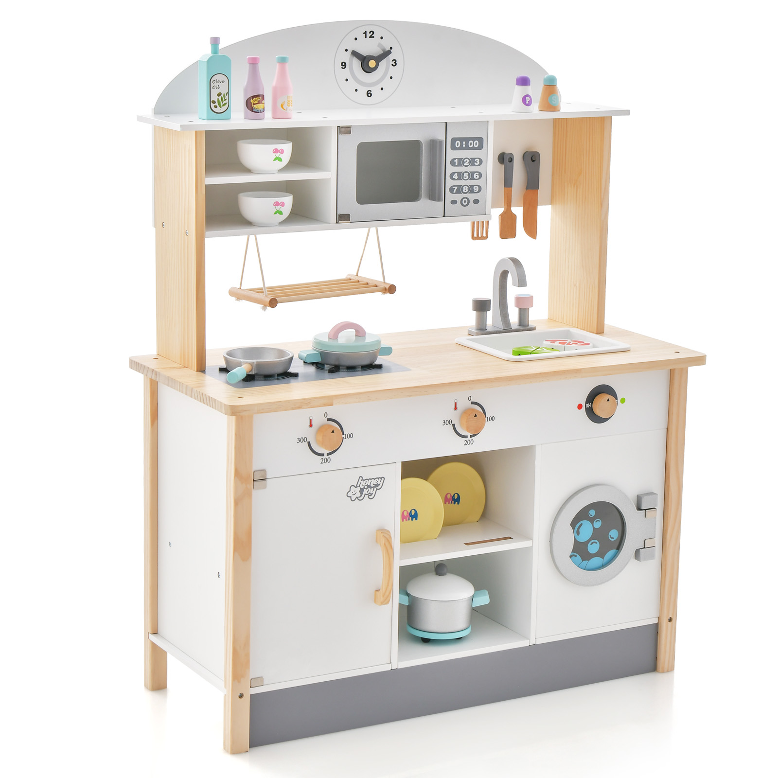 Wooden Kids Play Kitchen Set with Microwave and Washing Machine - Savings Store