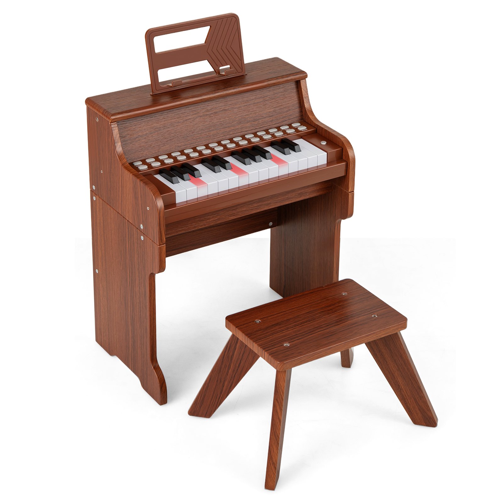 OXTONOR 25 Lighted Keys Kids Piano Keyboard with Stool and Adjustable Speed-Brown - Savings Store