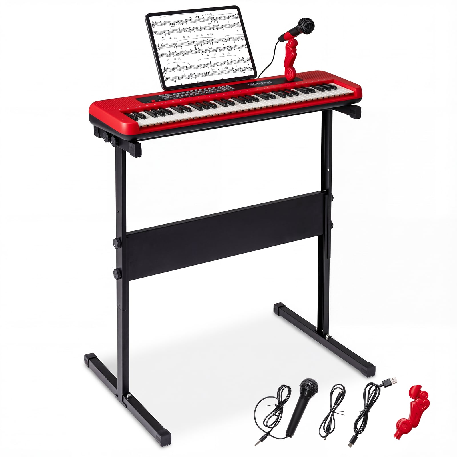 SIREX 61 Keys Kids Piano Keyboard with Adjustable Stand for Aged 3+ Years Old-Red - Savings Store