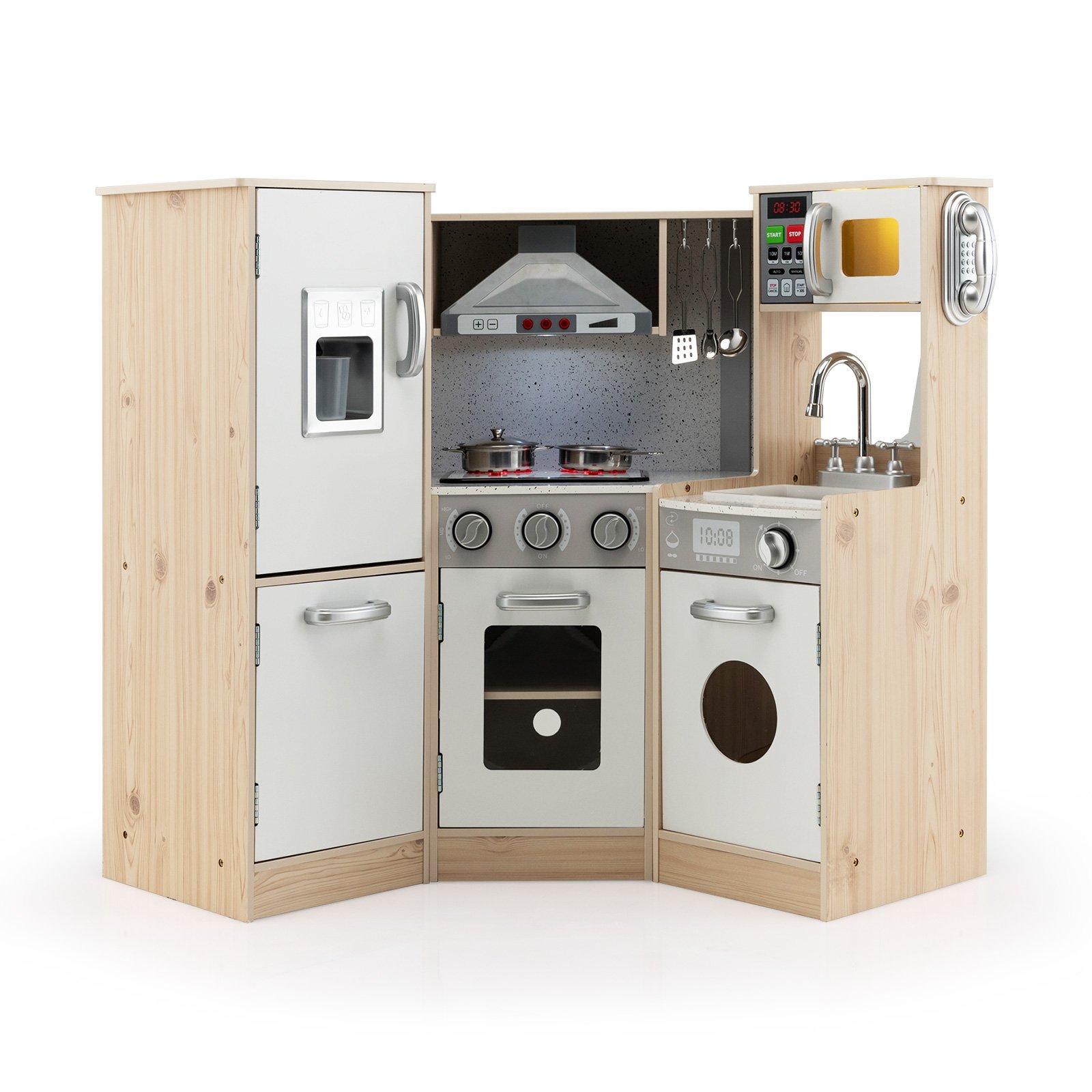 Kids Kitchen Toy - Kids Corner Wooden Kitchen Playset with Cookware Accessories - Savings Store