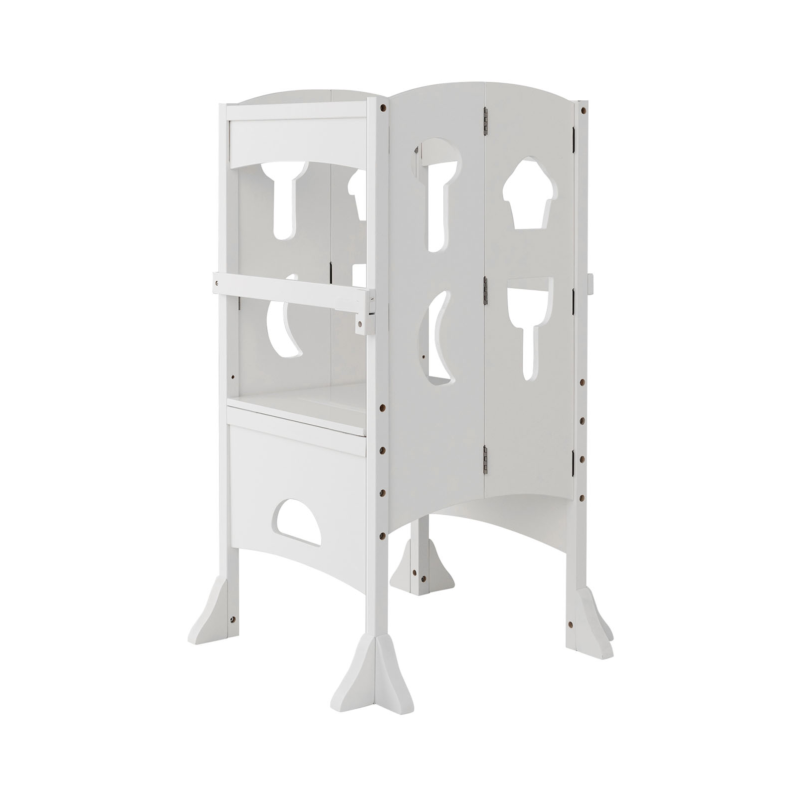 Folding Height Adjustable Kids Step Stool with Safety Latches - White